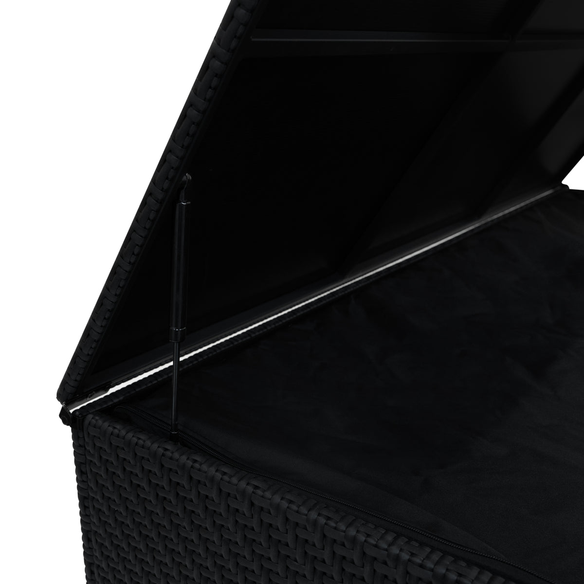 Schwarze Rattan-Aufbewahrungsbox mit einem eleganten, geflochtenen Design und einem praktischen, abnehmbaren Deckel für zusätzlichen Stauraum