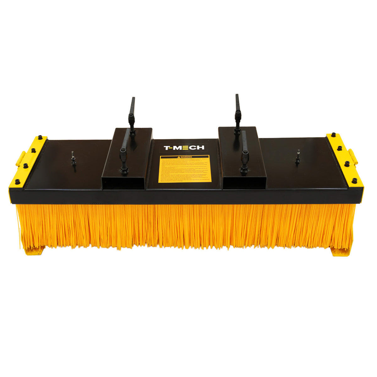 Blockbesen für Gabelstapler in Schwarz mit leuchtend gelben Borsten, stabiler Ständer, ideal für die Reinigung von großen Flächen und robustes Design