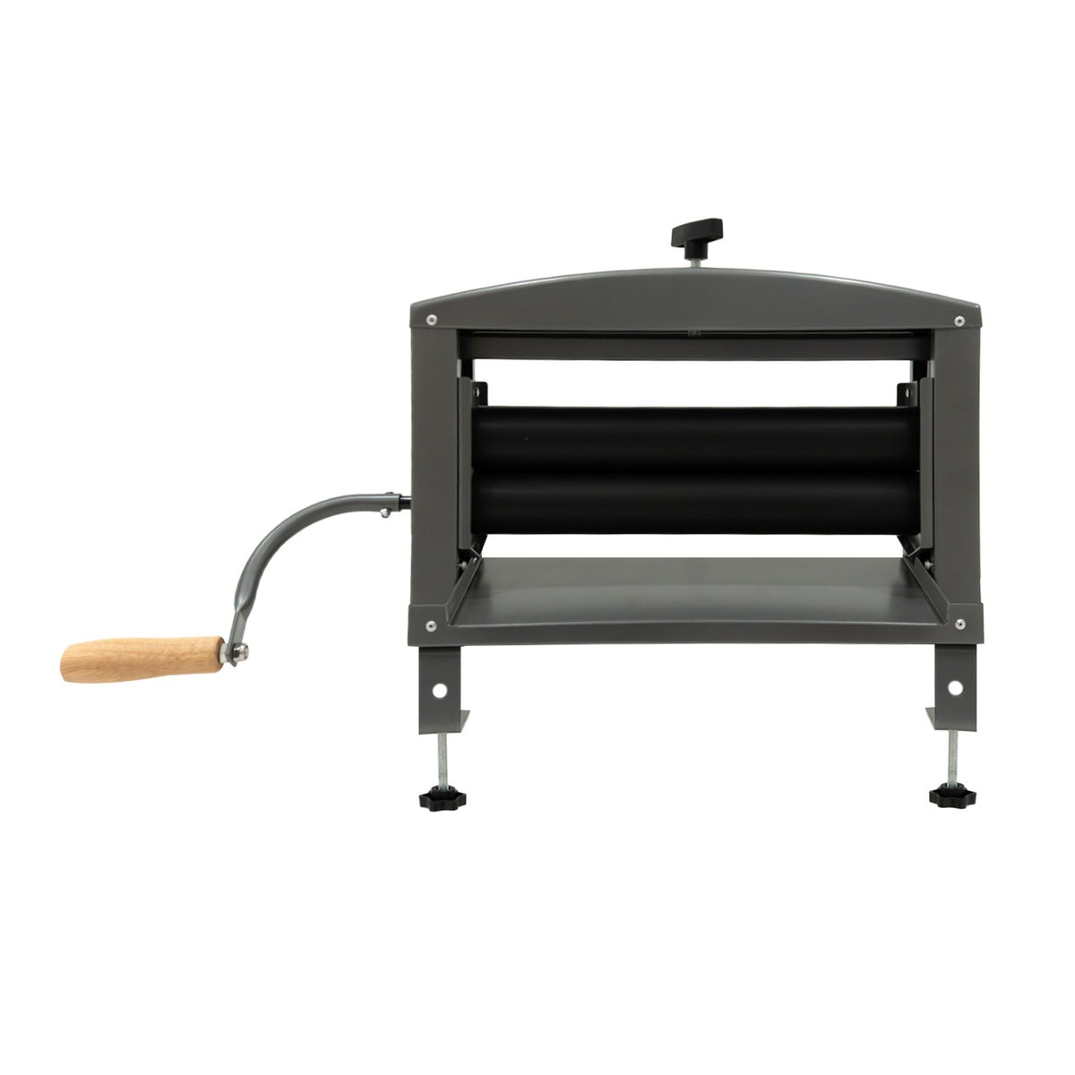 Manueller Handwringer aus robustem Metall mit schwarzem Walzenmechanismus und Holzgriff, ideal zum Auswringen von Textilien