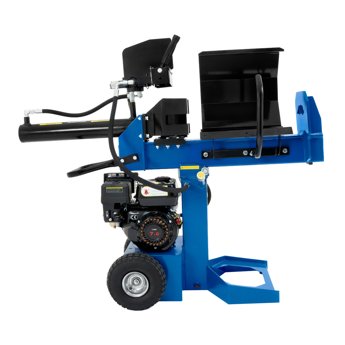 Robuster 15T Holzspalter in leuchtendem Blau mit schwarzem Motor, großen Rädern und ergonomischem Design für effizientes Holzspalten