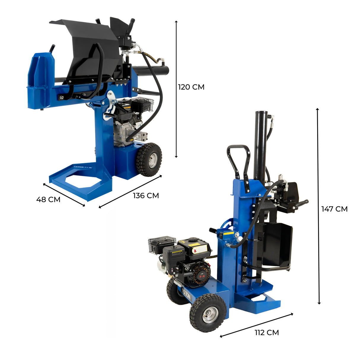 Robuster 15T Holzspalter in leuchtendem Blau, mit stabiler Basis, großen Rädern und einem leistungsstarken Motor, ideal für effizientes Holzspalten