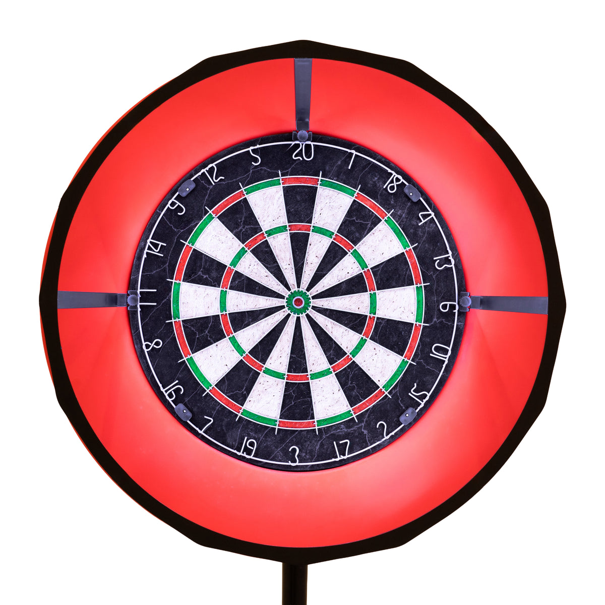 Rundes Dartboard Ringlicht mit leuchtend rotem Rand, beleuchtet das schwarze und weiße Dartboard-Muster für optimale Sichtbarkeit beim Spielen