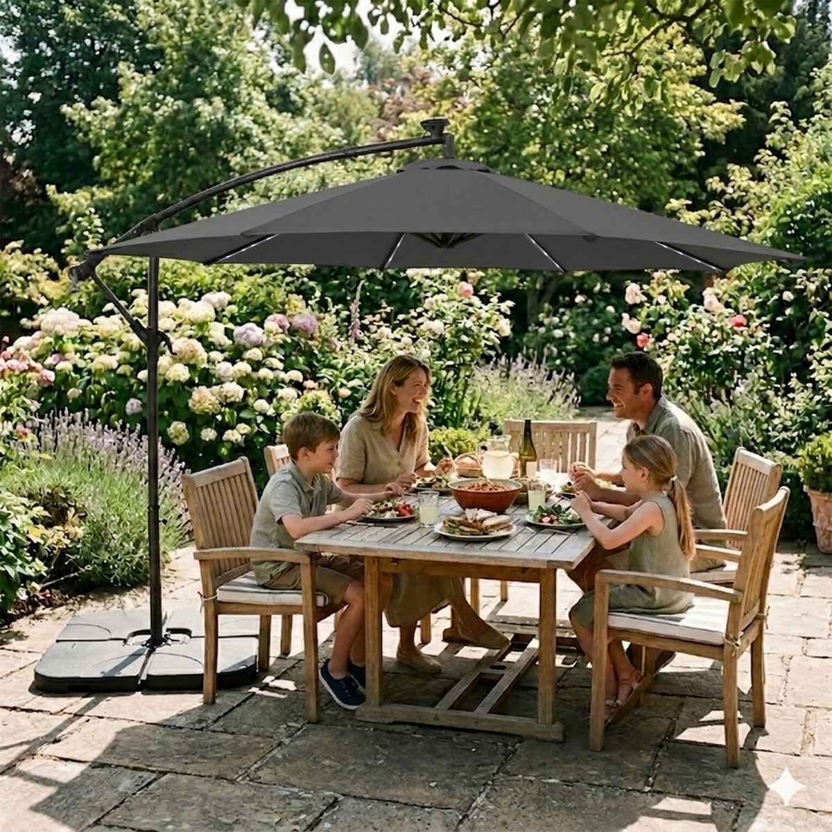 LED Ausleger-Sonnenschirm 3m - Grau