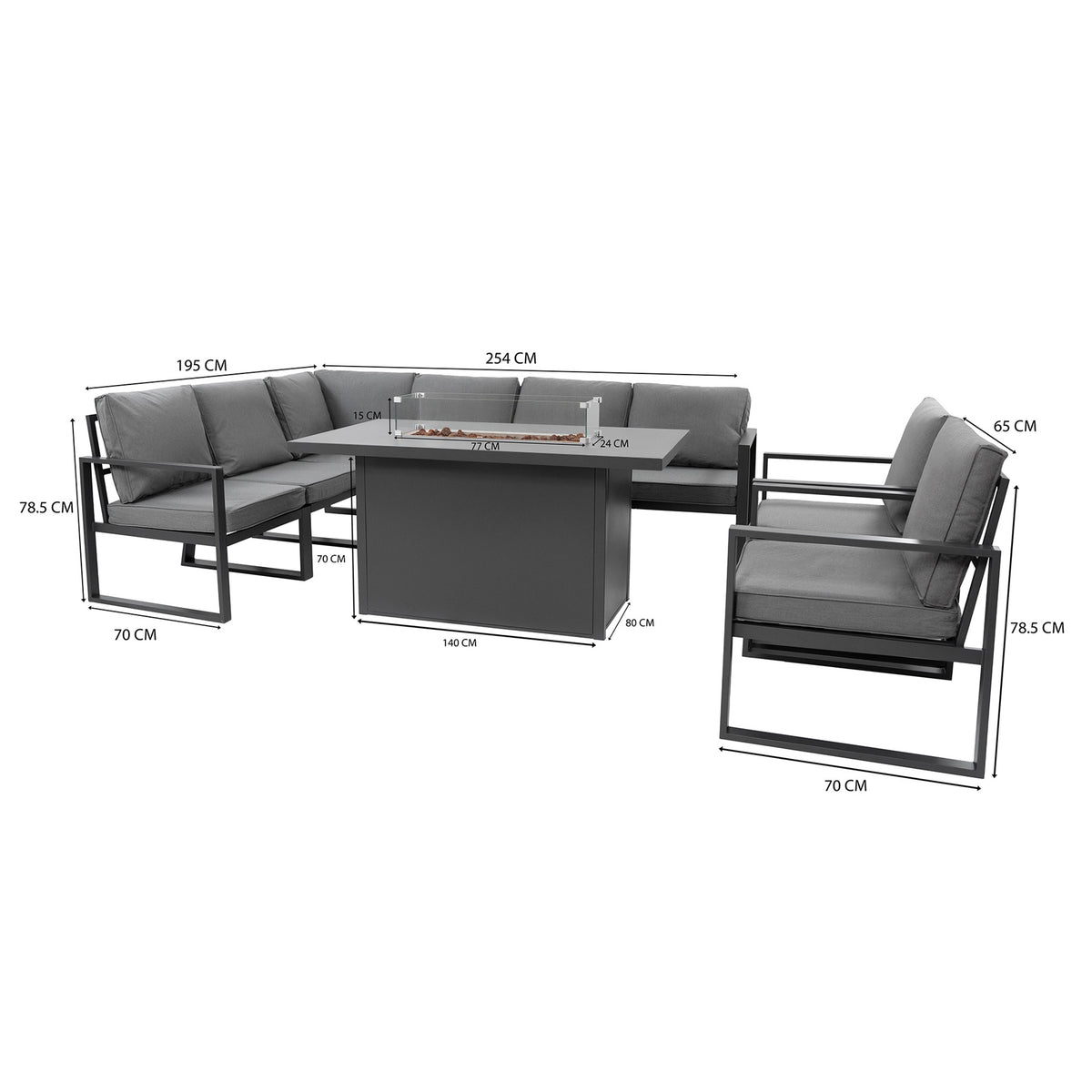 Aluminium-Gartenmöbel-Set für 7 Personen mit Feuerstelle - view 5