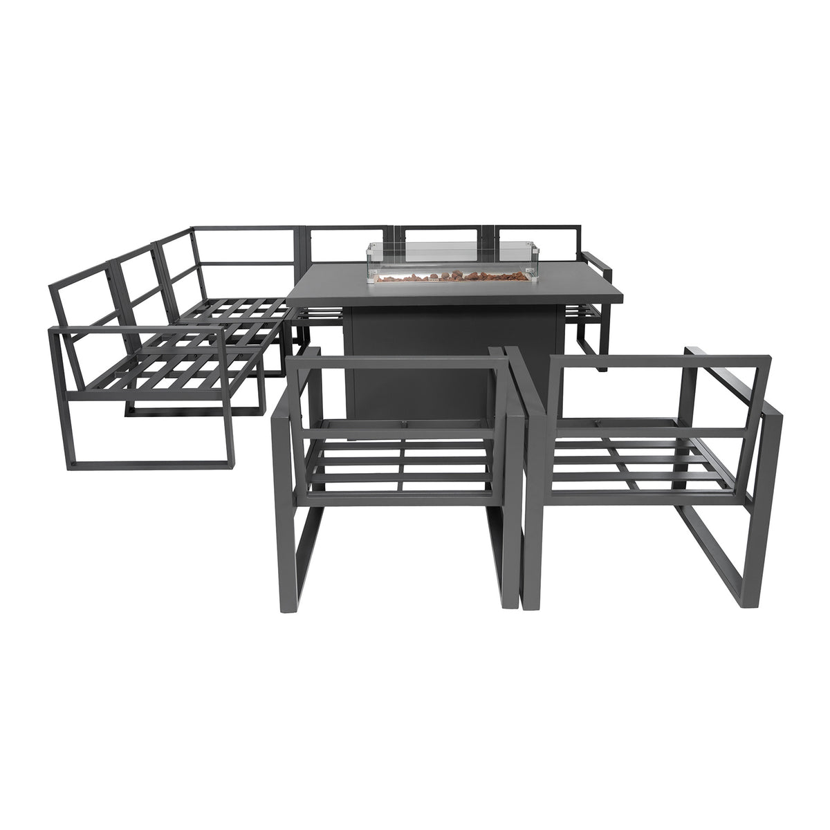 Aluminium-Gartenmöbel-Set für 7 Personen mit Feuerstelle - view 8