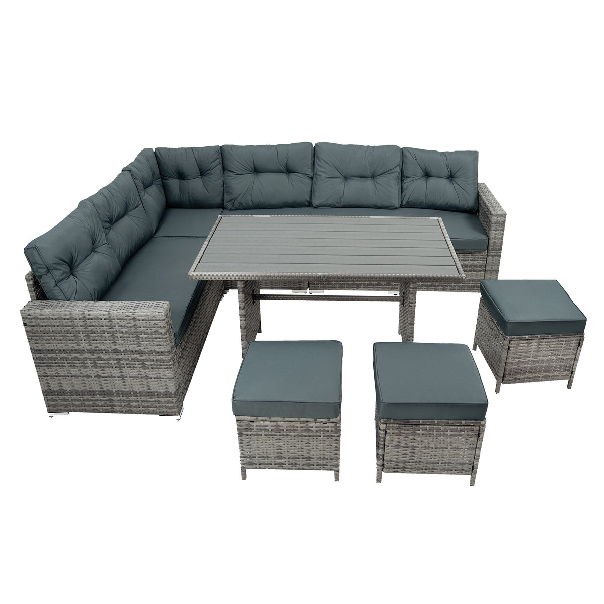 Rattan Eckset mit Verbundstoff-Tisch – Grau