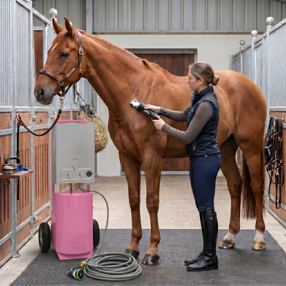Deluxe Tragbare Pferdedusche & Kabellose Pferd-Schermaschine - Rosa