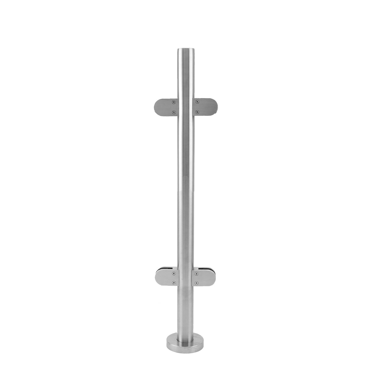 Hochwertiger Mittelpfosten aus Edelstahl, 90 cm hoch, mit glatter, glänzender Oberfläche und stabilen Befestigungselementen für Balustraden
