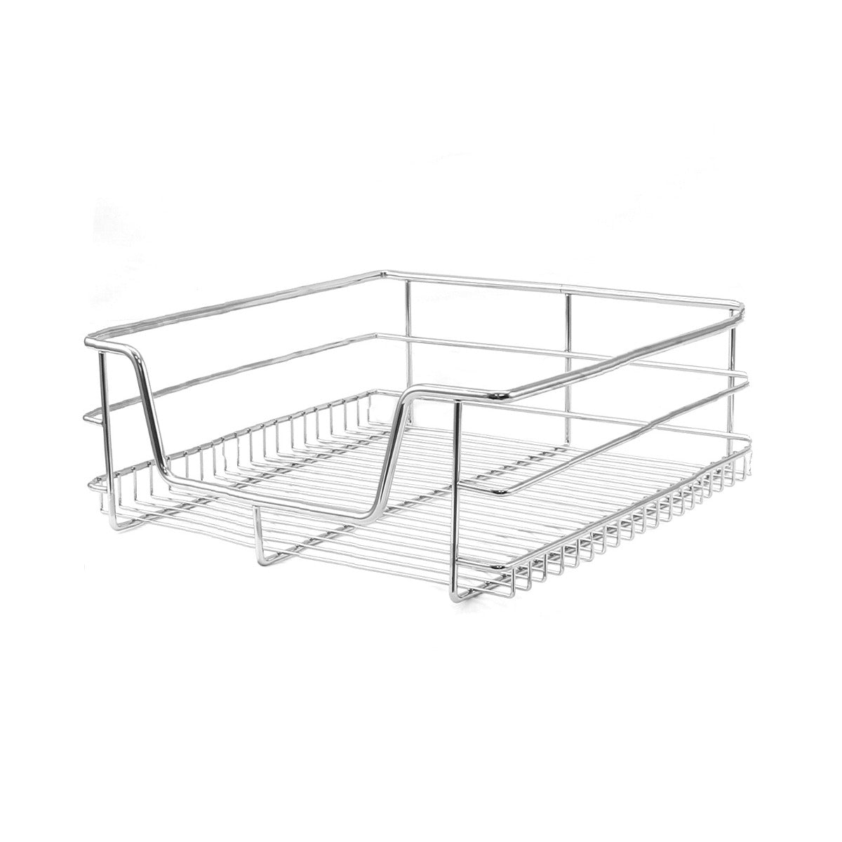 Ausziehbare Küchenschublade aus glänzendem Metall, rechteckig mit offenen Drahtgittern, ideal für 40 cm breite Schränke, robust und praktisch