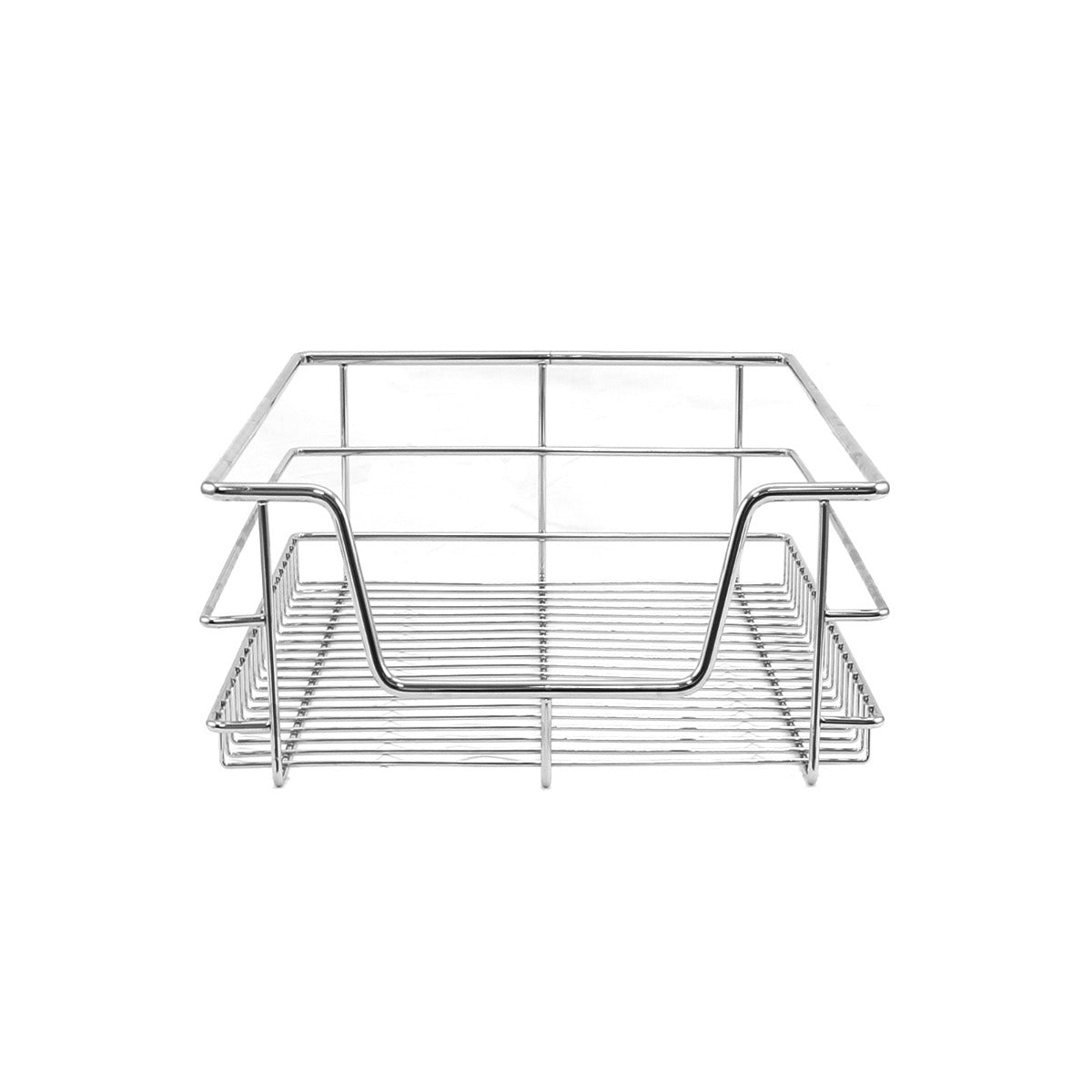 Ausziehbare Küchenschublade aus glänzendem Metall, mit einem stabilen, offenen Gitterdesign, ideal für 40 cm breite Schränke, vielseitig einsetzbar