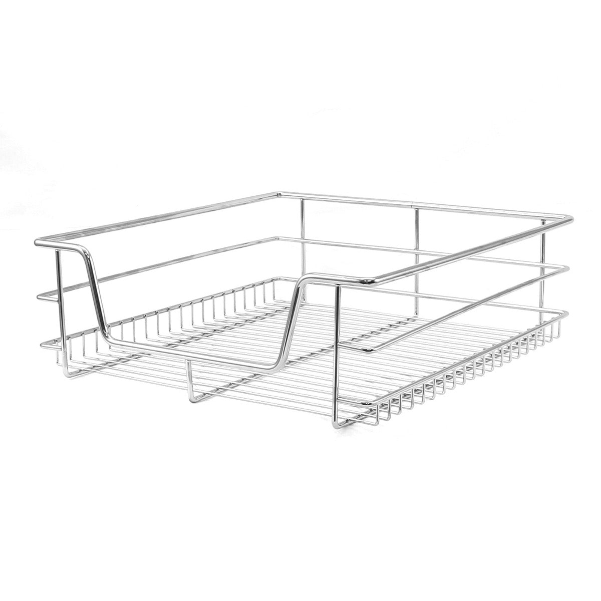 Ausziehbare Küchenschublade aus robustem, glänzendem Metall mit offenem Gitterdesign, ideal für die Aufbewahrung von Küchenutensilien und Lebensmitteln