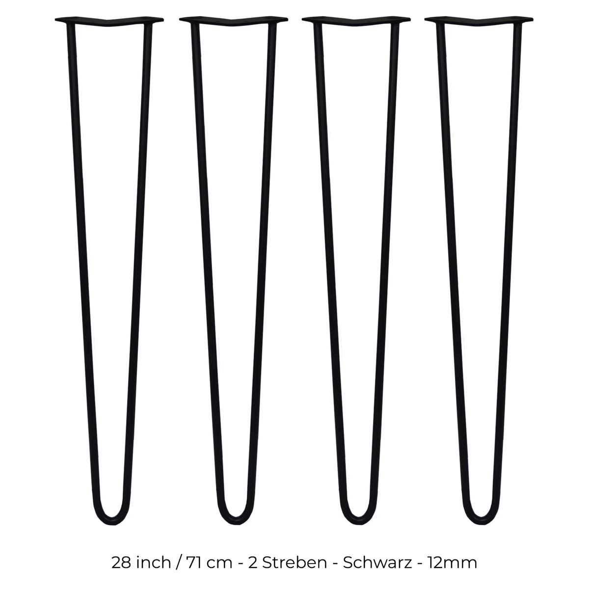 Schwarze Hairpin Tischbeine mit zwei Streben, 71 cm hoch, aus robustem Metall, schlankes, modernes Design für stilvolle Möbelprojekte