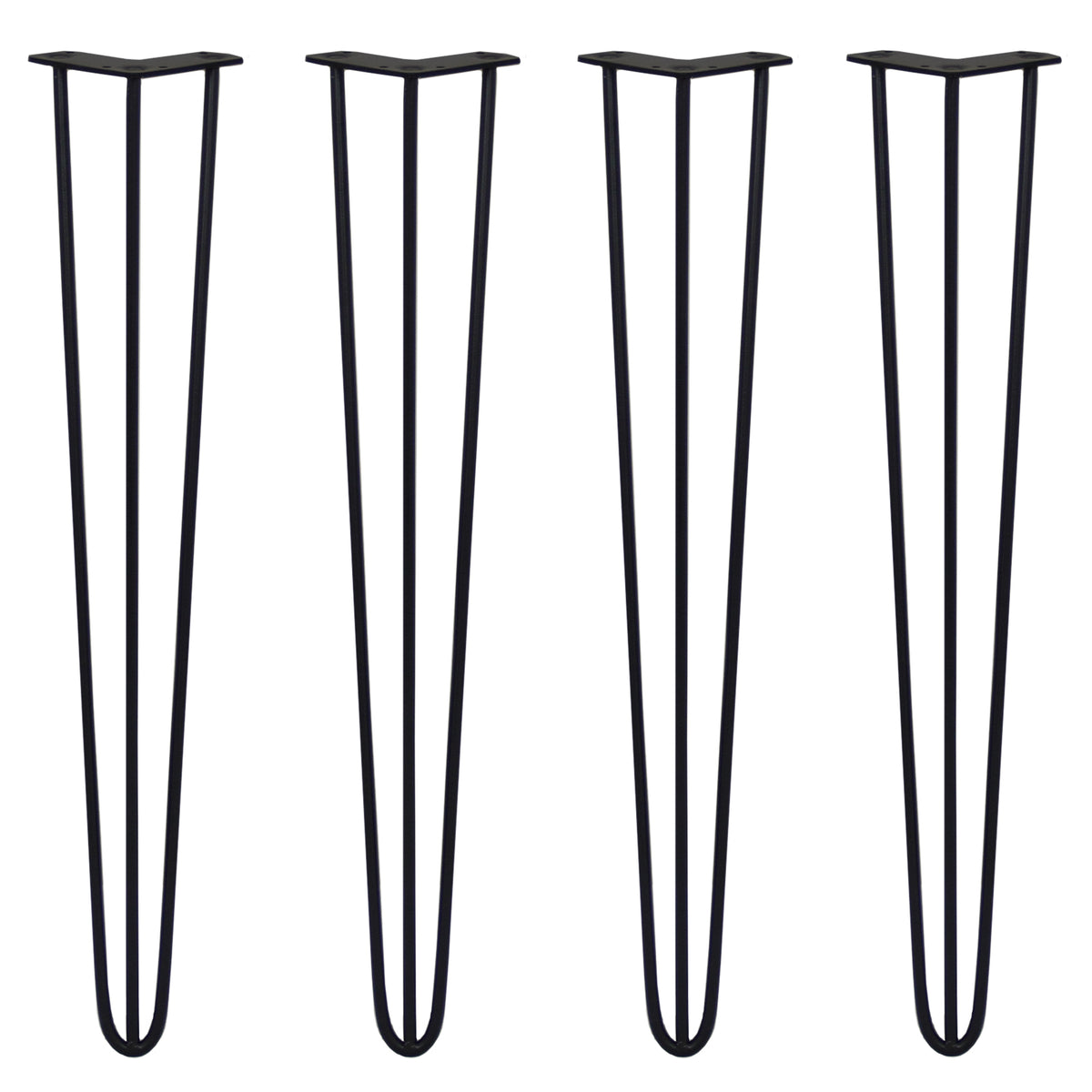 Schwarze 71 cm hohe Hairpin Tischbeine mit drei Streben aus robustem Metall, ideal für Möbelprojekte und industrielle Designs