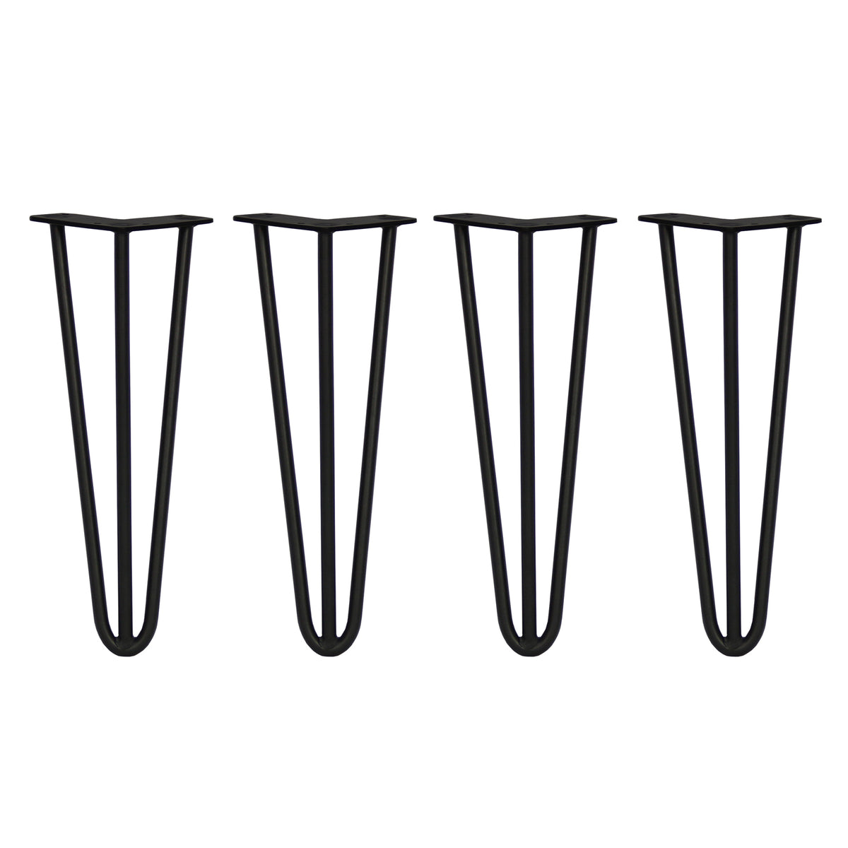 Schwarze Hairpin Tischbeine mit 3 Streben, 35,5 cm hoch und 12 mm dick, ideal für moderne Möbelprojekte und stabilen Halt