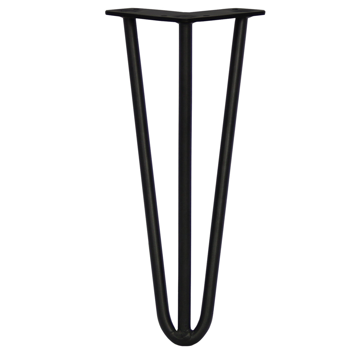 Schwarzes Hairpin Tischbein mit drei Streben, 30,5 cm hoch und 12 mm dick, aus robustem Metall, ideal für moderne Möbelgestaltungen