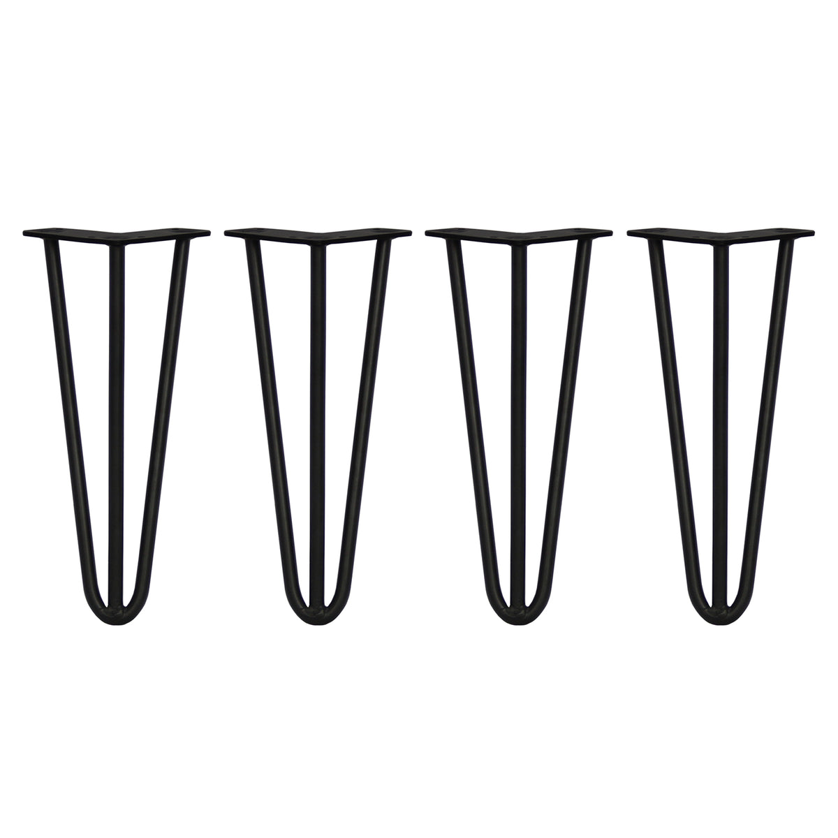 Schwarze Hairpin Tischbeine mit 3 Streben, 30,5 cm hoch und 12 mm dick, ideal für moderne Möbelgestaltungen und stabile Unterstützung
