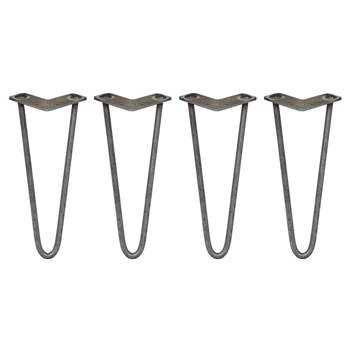 Vier 30,5 cm hohe Hairpin Tischbeine aus robustem Metall mit zwei Streben, elegant geschwungen und ideal für moderne Möbelgestaltungen
