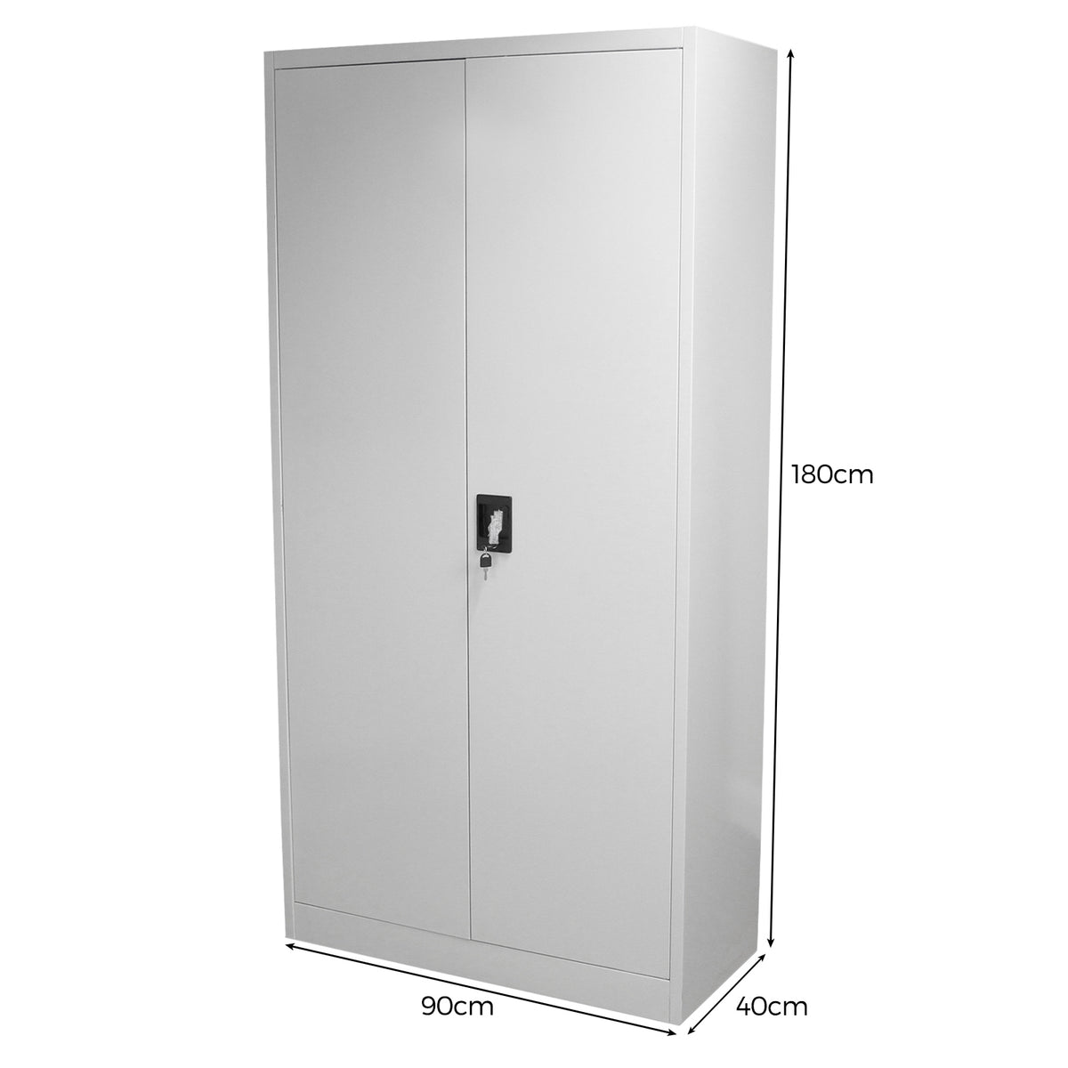 Abschließbarer Aktenschrank in elegantem Weiß, 180 cm hoch, 90 cm breit und 40 cm tief, mit glatter Oberfläche und robustem Schloss für Sicherheit