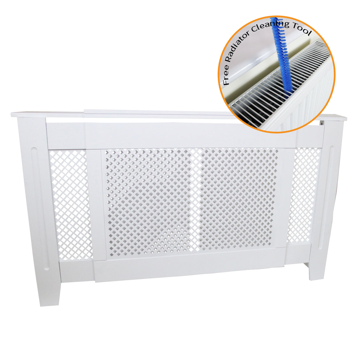 Weiße Heizkörperverkleidung mit dekorativem Gitterdesign, 1400mm x 1920mm, inklusive kostenlosem Reinigungswerkzeug für Heizkörper
