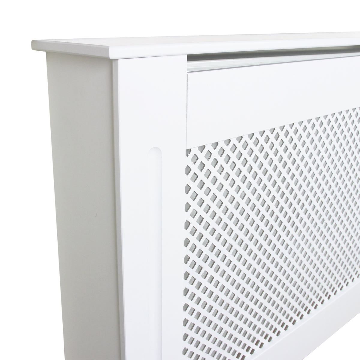 Weiße Heizkörperverkleidung aus MDF mit modernem Gitterdesign, 1400mm x 1920mm, glatte Oberfläche und elegante Kanten für stilvolle Raumgestaltung