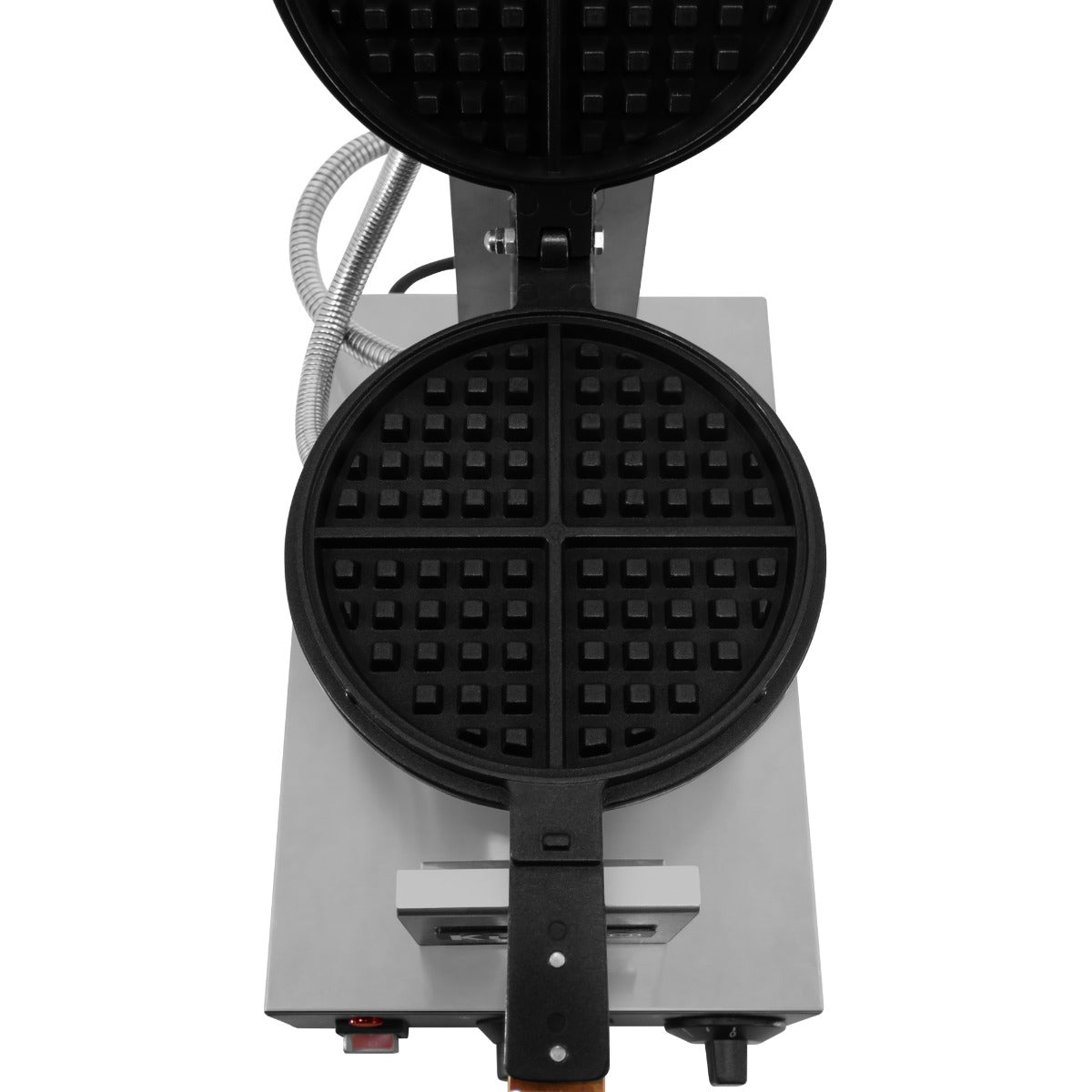 Schwarzes KuKoo Profi Waffeleisen mit zwei quadratischen Waffelformen, robustem Gehäuse und einem stabilen Griff für einfaches Öffnen und Schließen