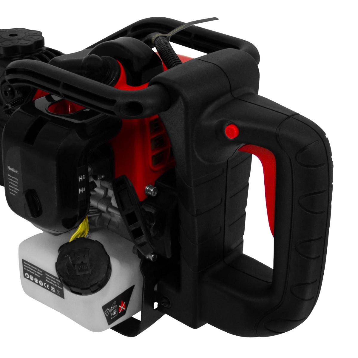 Robuster T-Mech 2-Takt Schlagbohrer mit schwarzem und rotem Gehäuse, ergonomischem Griff und sichtbarem Kraftstofftank für einfache Handhabung