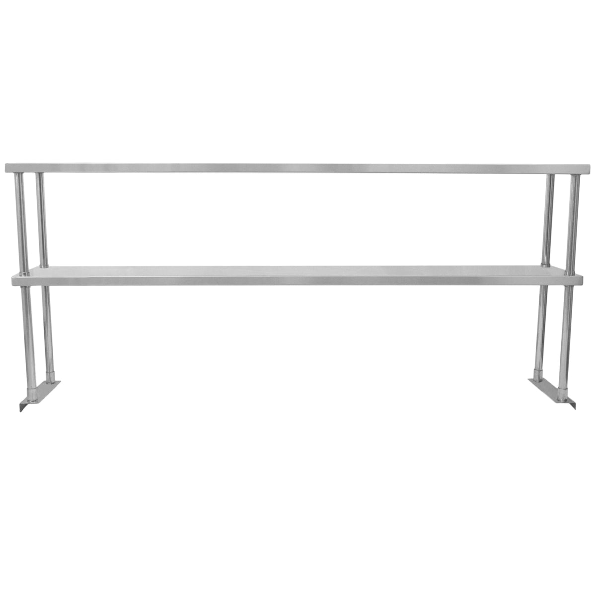 Hochwertiges Edelstahlregal in silberner Farbe, 180 cm lang, mit zwei stabilen Regalböden und modernem, minimalistischen Design für Gastronomiebedarf