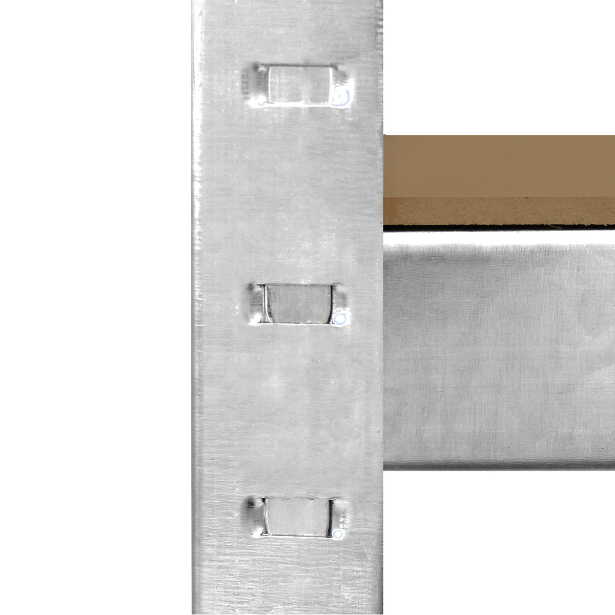 Galvanisiertes Lagerregal mit robustem, silbernem Metallrahmen und stabilen Regalböden, ideal für die Lagerung schwerer Gegenstände