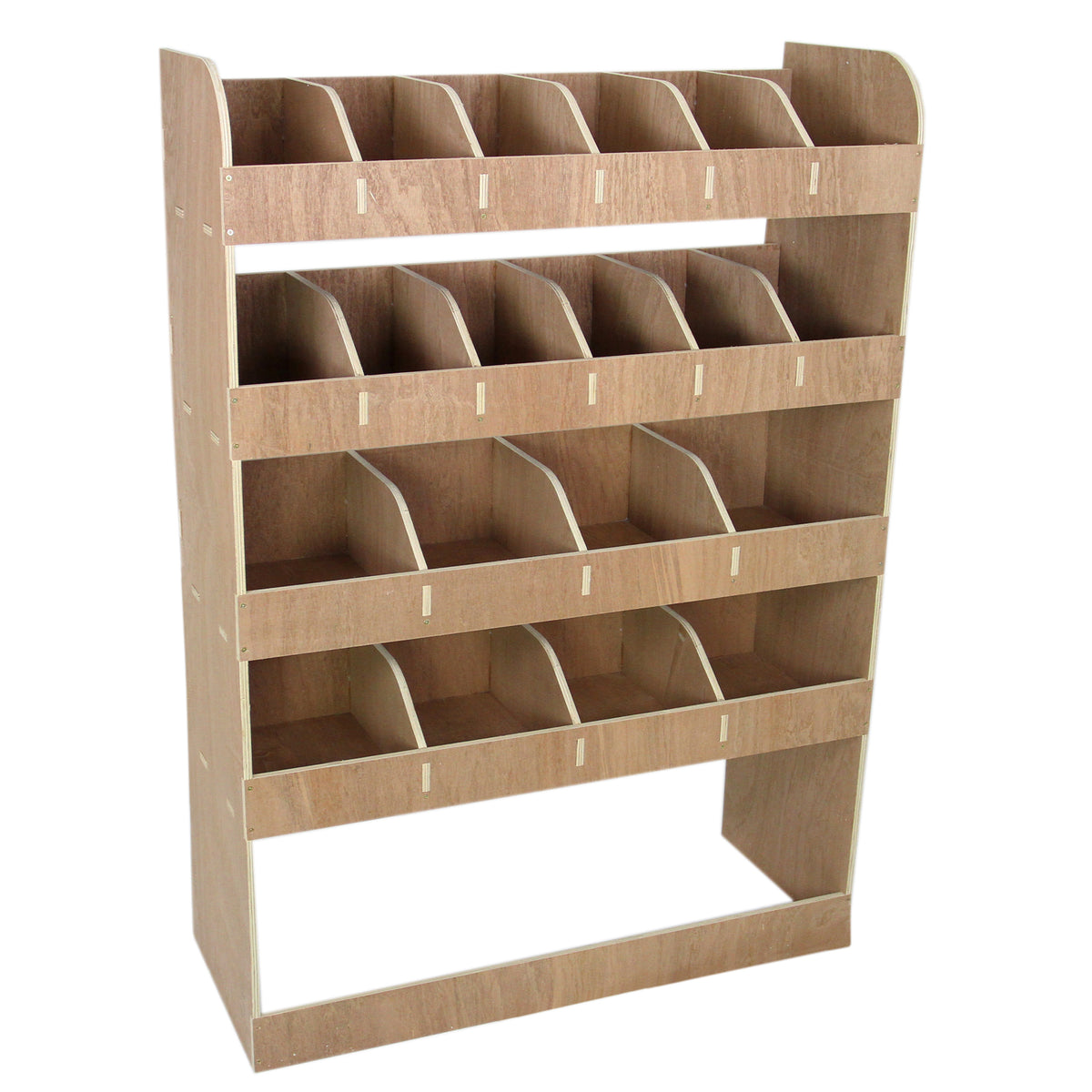 Holzregal mit mehreren Fächern in hellem Holzton, ideal für die Organisation von Werkzeugen oder Materialien im Opel Vivaro SWB L1