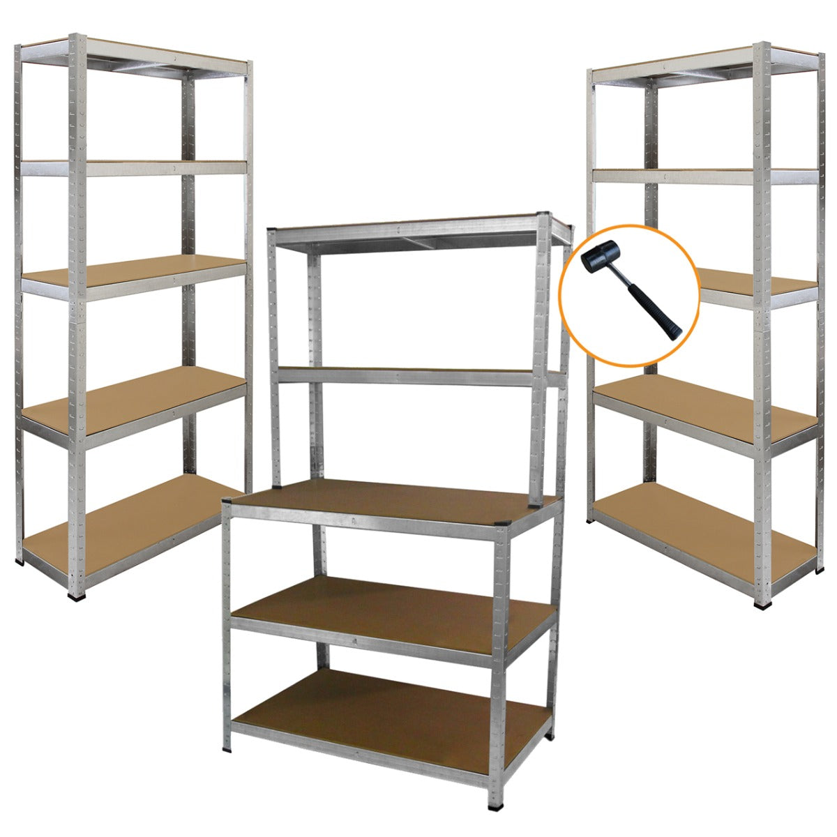 Stabiles Galwix Lagerregal aus Stahl, 150cm x 75cm x 30cm, mit vier robusten Regalböden in Holzoptik, ideal für Garage und Industrie
