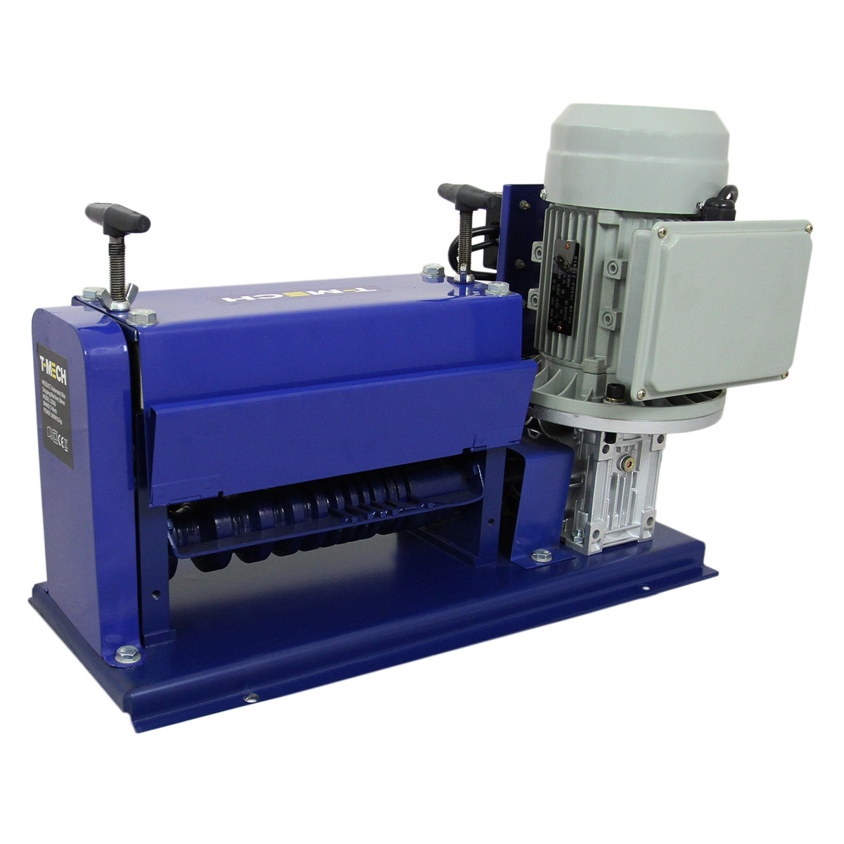 Die T-Mech automatische Abisolierzange in Blau mit grauem Motor, robustem Gehäuse und präziser Abisolierfunktion für Kabel bis 38 mm