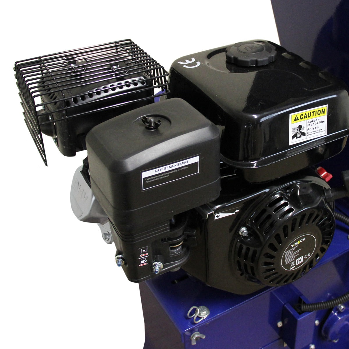 Schwarzer 6,5 PS Motor mit luftgekühltem Kühler, robustem Gehäuse und klaren Bedienelementen, ideal für den Einsatz im ATV Kippanhänger