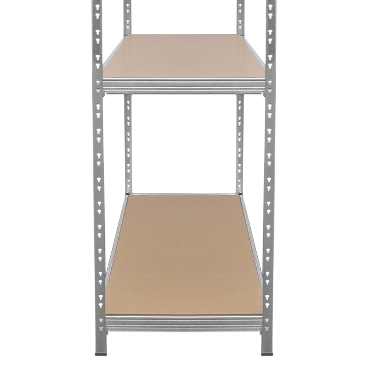 Stabiles HD-Rax Stahl-Regal mit zwei robusten, hellbraunen Regalböden, ideal für Lagerung und Organisation, glänzende Metallstruktur