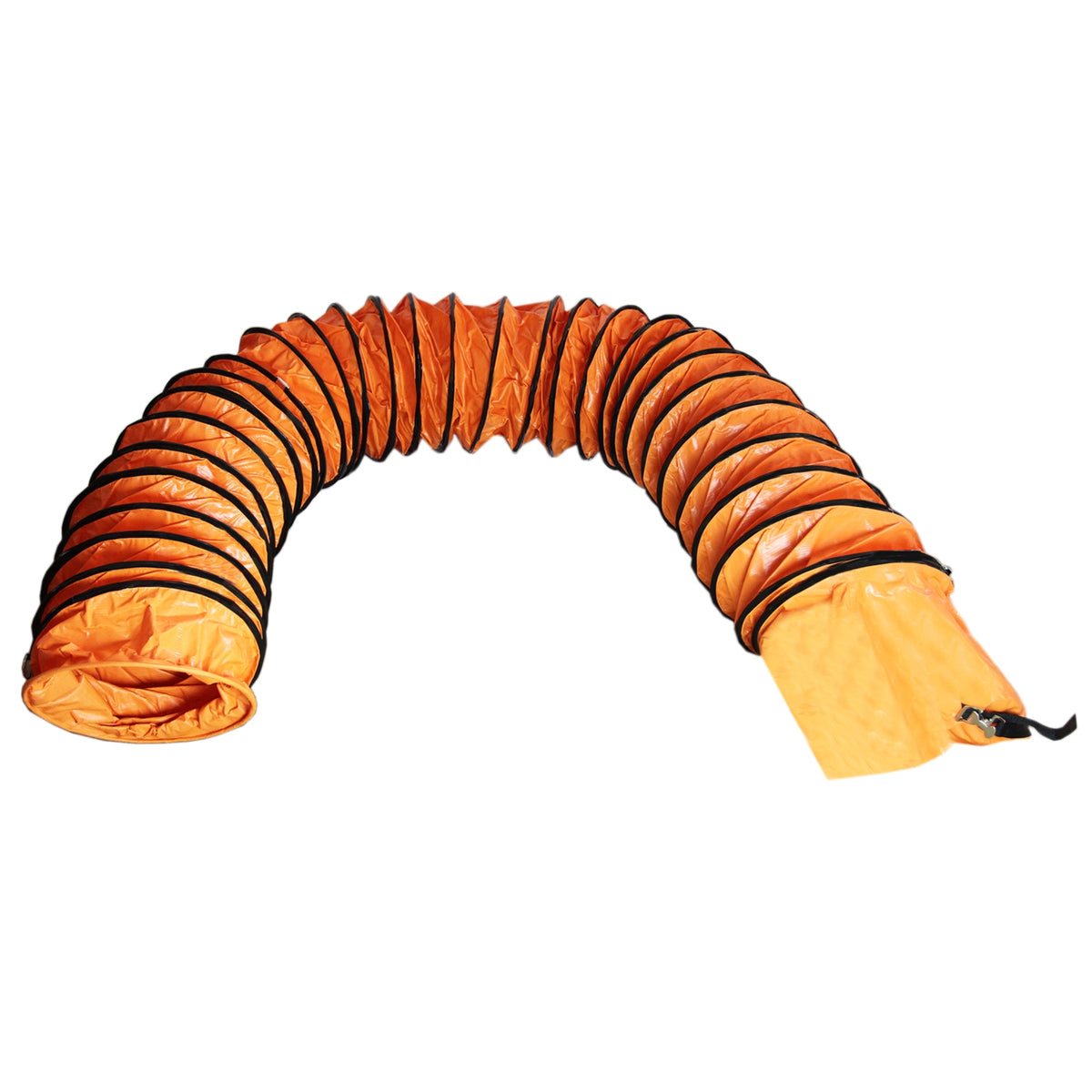 Flexibler, orangefarbener Luftkanal mit schwarzem Rand, ideal für den MAXBLAST Industrieventilator, 300mm Durchmesser, 12m lang, strapazierfähig und leicht zu handhaben