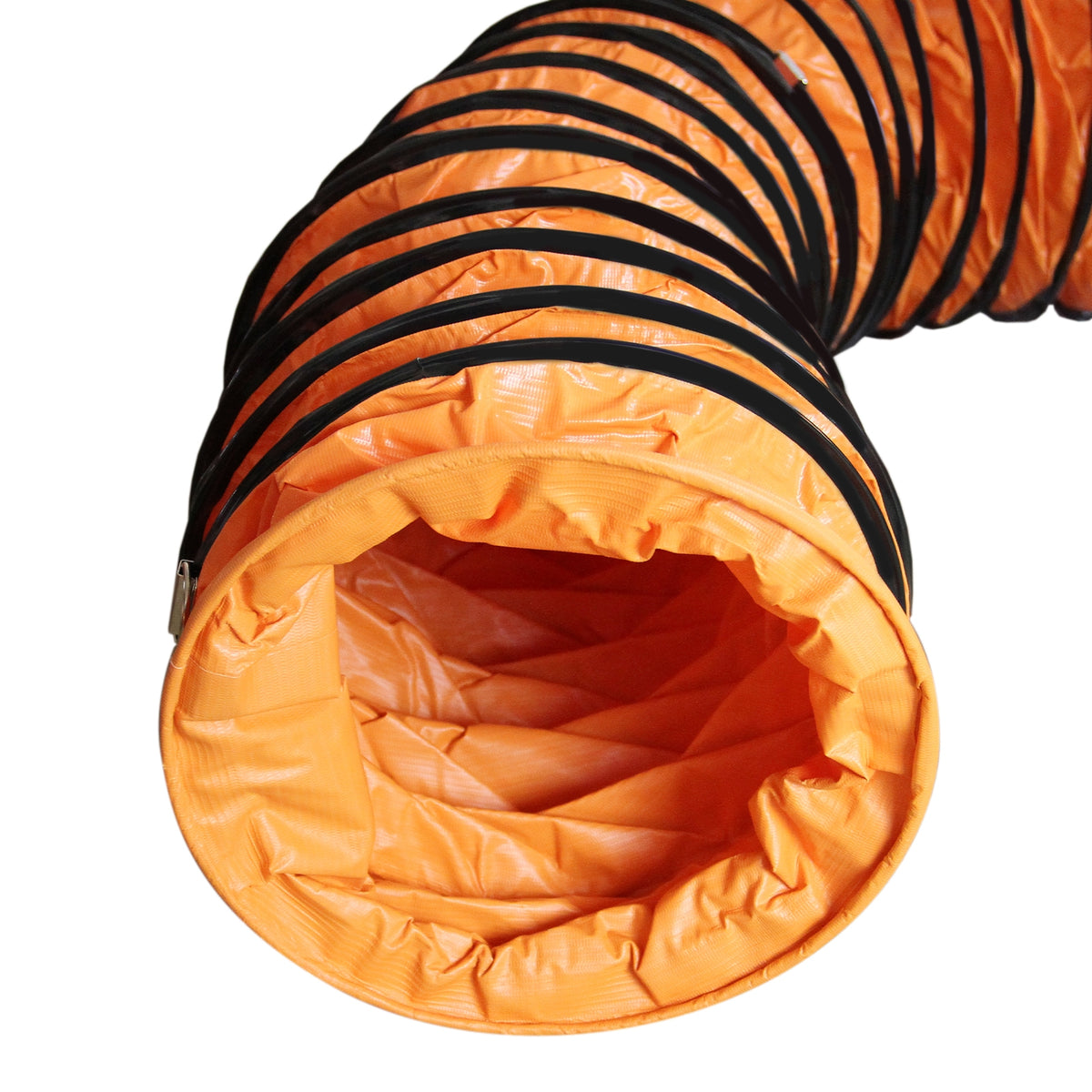 Oranger flexibler Luftkanal mit gewelltem Design, ideal für den MAXBLAST Industrieventilator, robustes Material für effiziente Luftzirkulation