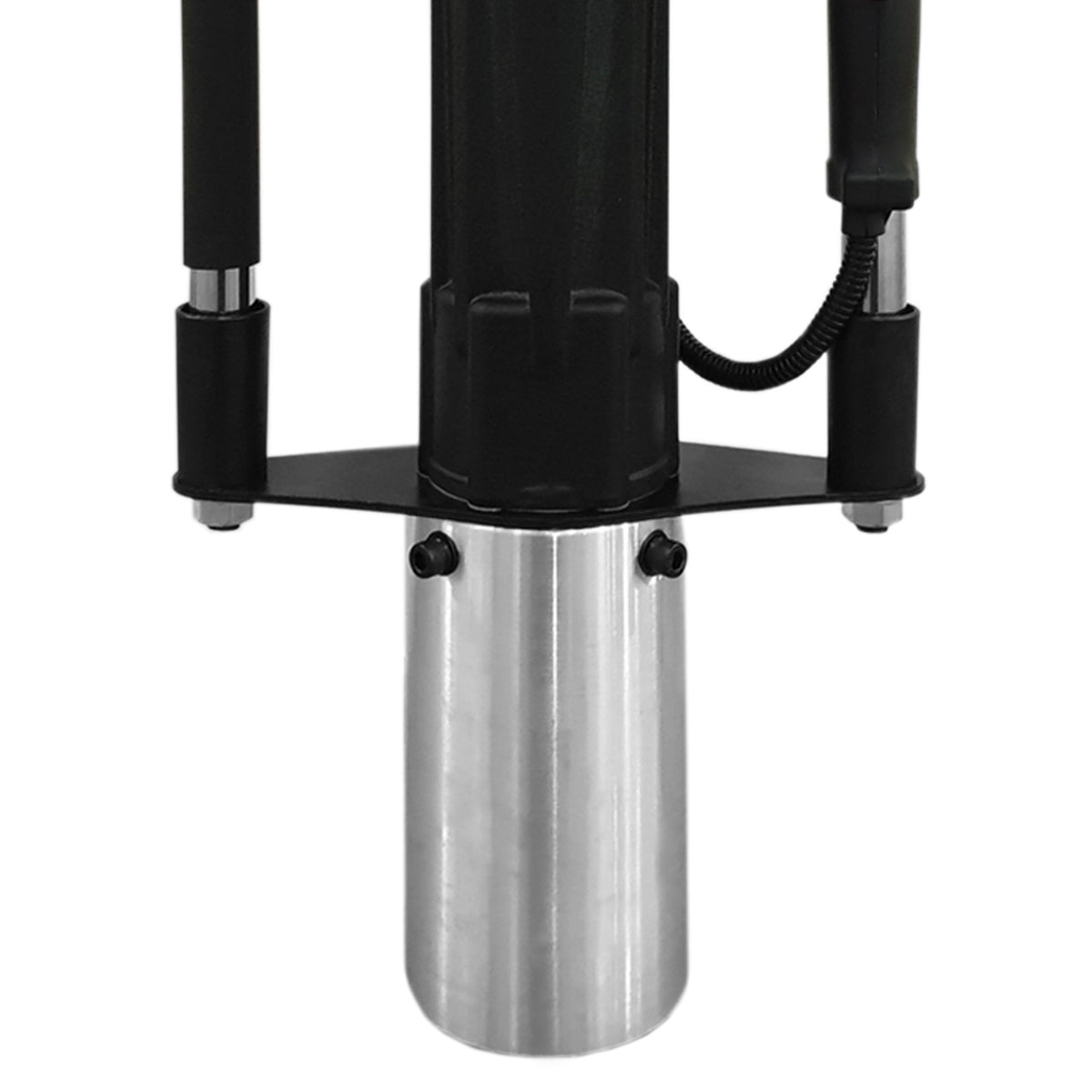 Robuste T-Mech 4-Takt Pfahlramme mit glänzendem Aluminiumzylinder, schwarzem Griff und stabiler Basis, ideal für effektives Rammen und Bohren