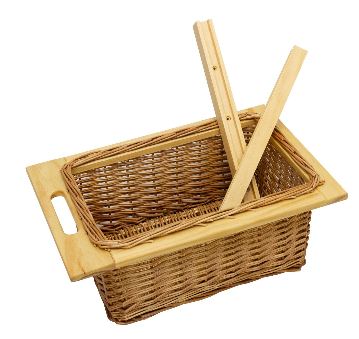Ausziehbarer Weidenkorb mit Holzgriffen, rechteckig, geflochten, ideal für Aufbewahrung, 400mm, natürliche Farben und robuste Struktur