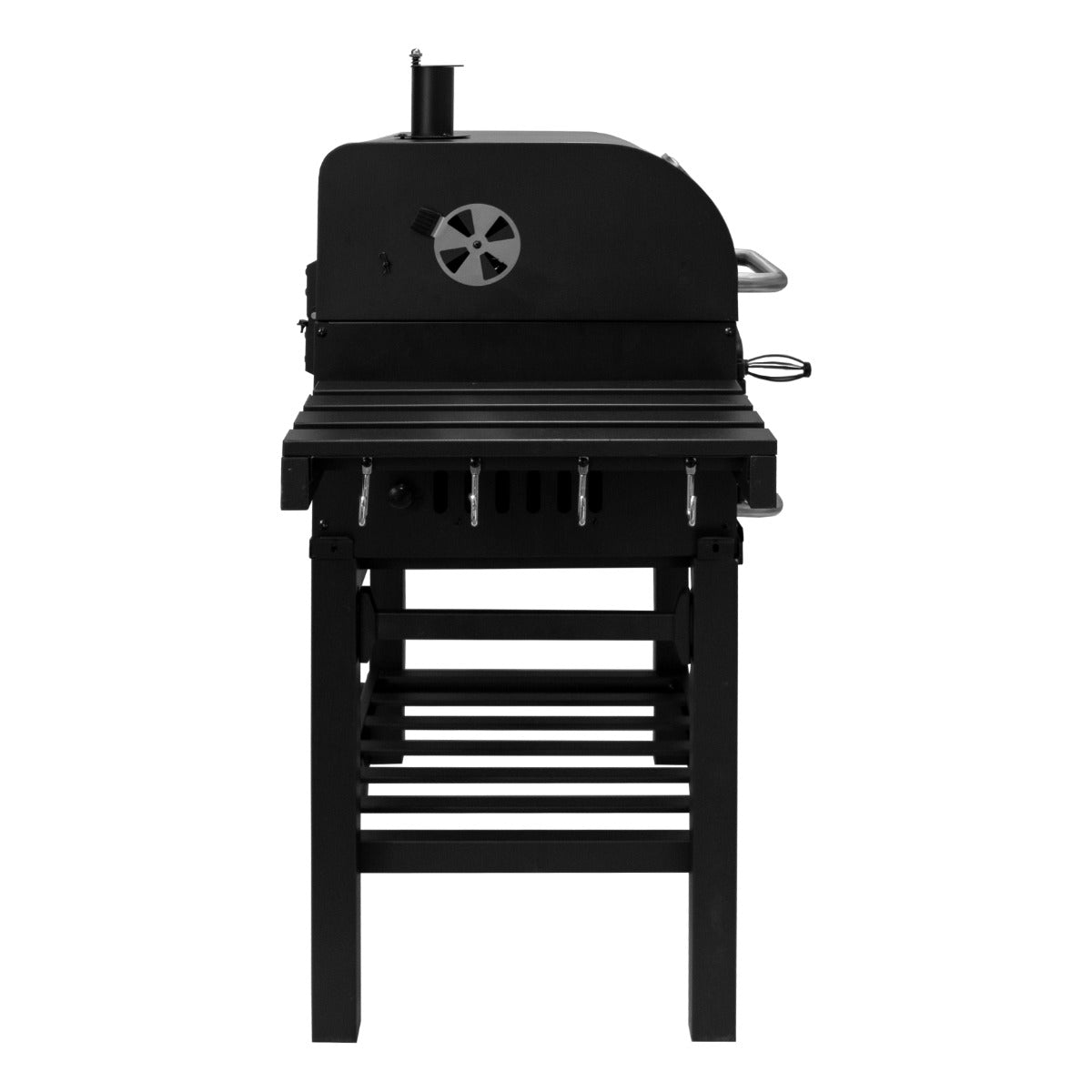 XL Holzkohlegrill Smoker in mattschwarzer Farbe mit robustem Gestell, großer Grillfläche und seitlichem Ablagetisch für optimales Grillvergnügen