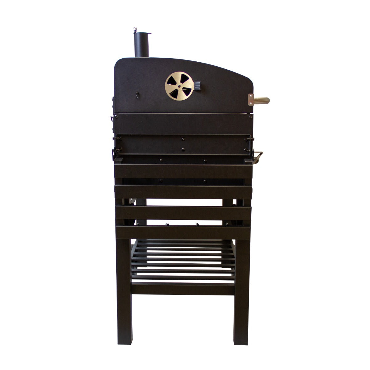 XXL Holzkohlegrill Smoker in Schwarz mit stabiler Holzstruktur, runder Grillöffnung und praktischen Ablageflächen für ein optimales Grillvergnügen