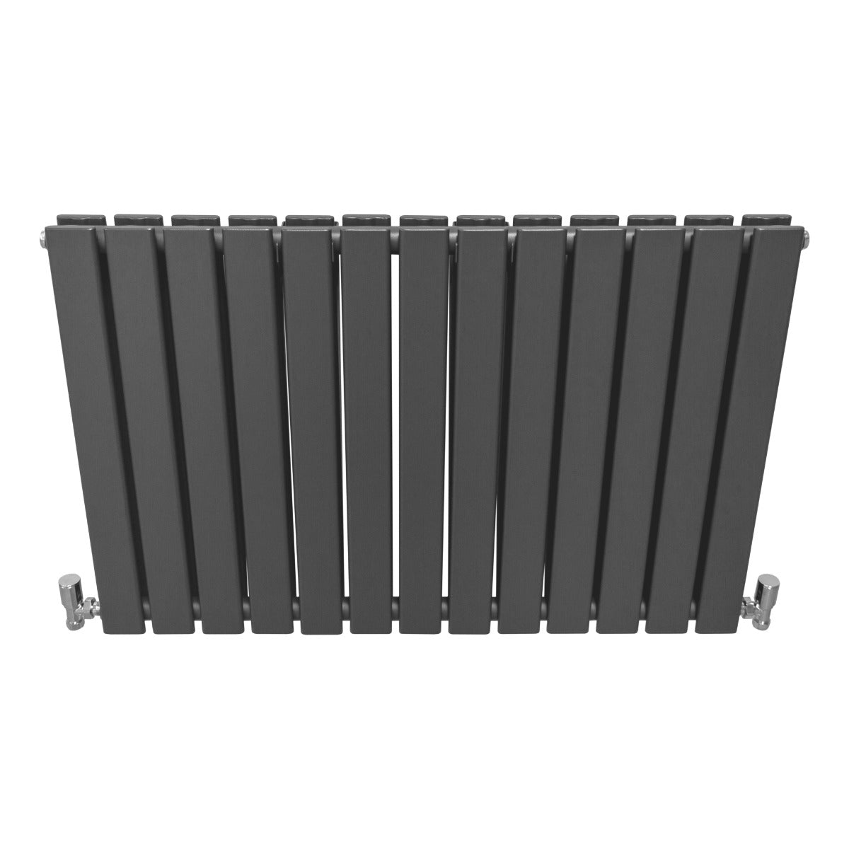 Paneelheizkörper in Anthrazit Grau, 600mm x 910mm, mit schlanken, vertikalen Lamellen und modernen, eleganten Füßen für stilvolle Heizlösungen