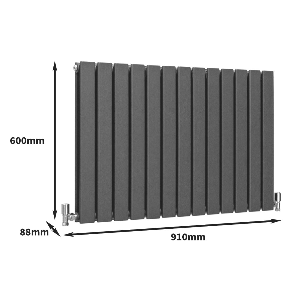 Paneelheizkörper in Anthrazit Grau, Maße 600mm x 910mm, mit vertikalen Lamellen und klaren Linien, ideal für moderne Innenräume