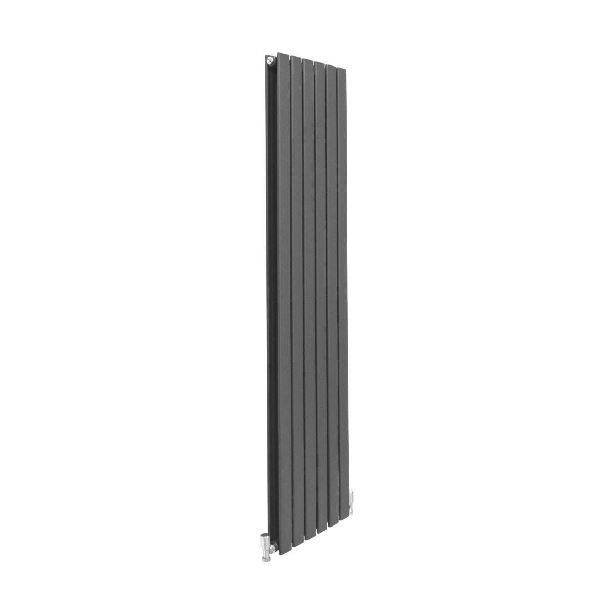 Eleganter anthrazitgrauer Paneelheizkörper mit schlanken, vertikalen Lamellen, ideal für moderne Wohnräume, Maße 1600mm x 420mm