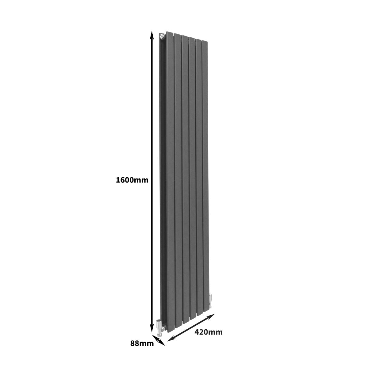 Eleganter anthrazitgrauer Paneelheizkörper mit schlankem Design, 1600mm hoch und 420mm breit, ideal für moderne Wohnräume und effiziente Wärmeverteilung