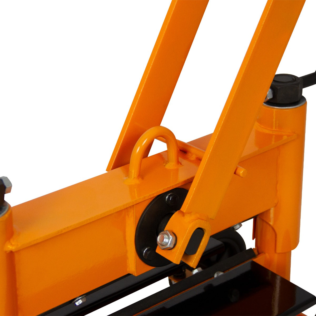 Robuster T-Mech Steinknacker mit orangefarbenem Rahmen, verstellbarem Hebel und schwarzer Basis, ideal für präzises Steintrennen und -bearbeiten
