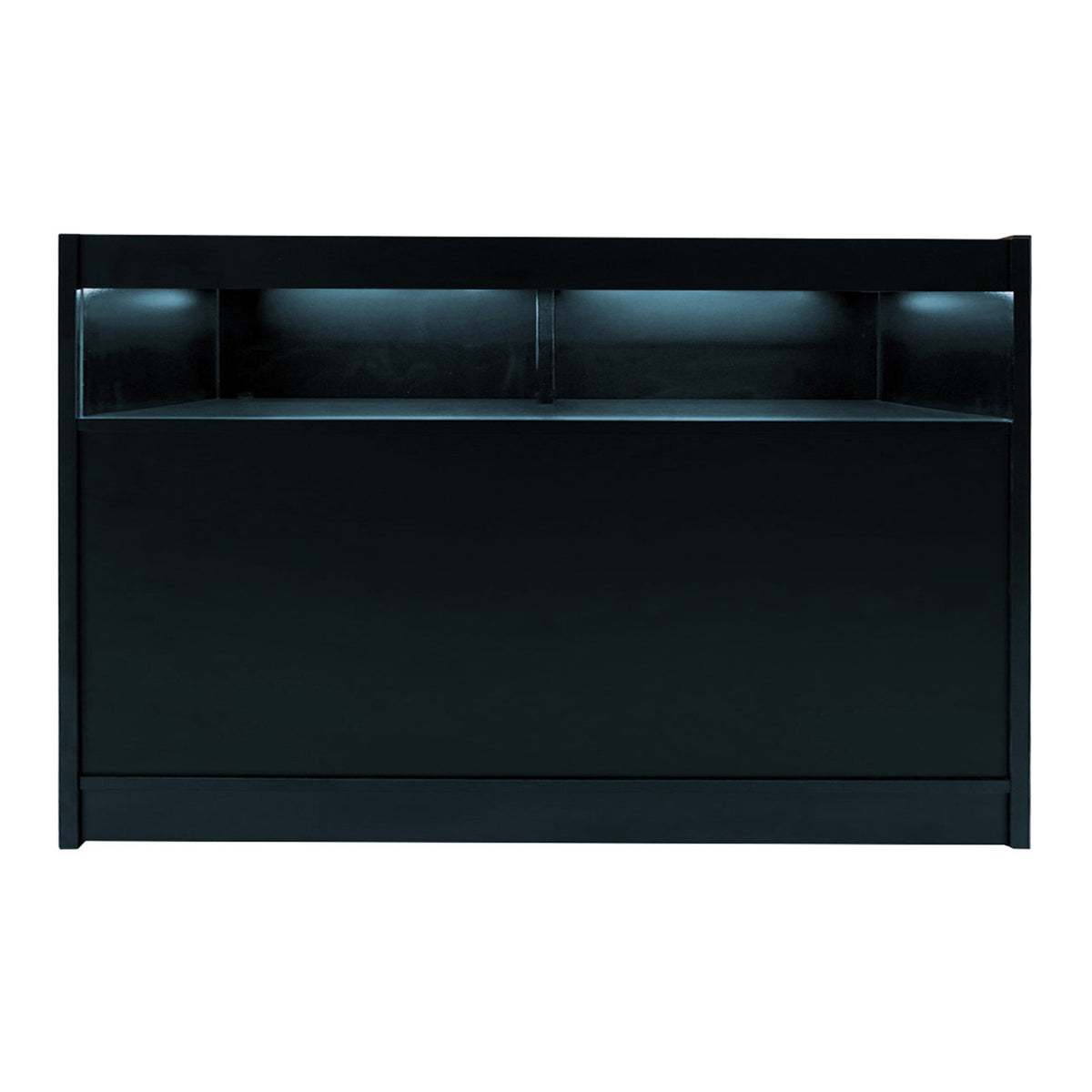Schwarzes LED Verkaufstheken-Set mit zwei Stücken, elegant und modern, mit sanfter Beleuchtung und glatter Oberfläche für ansprechende Präsentationen