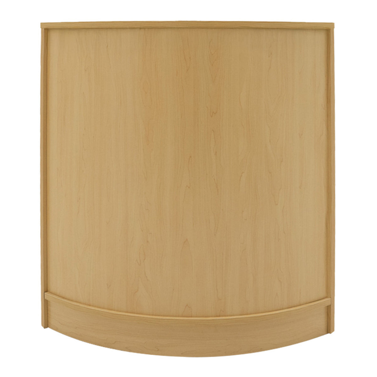 Runde Ladentheke aus hellem Ahornholz mit glatter Oberfläche und abgerundeten Kanten, ideal für Verkaufsräume und Empfangsbereiche