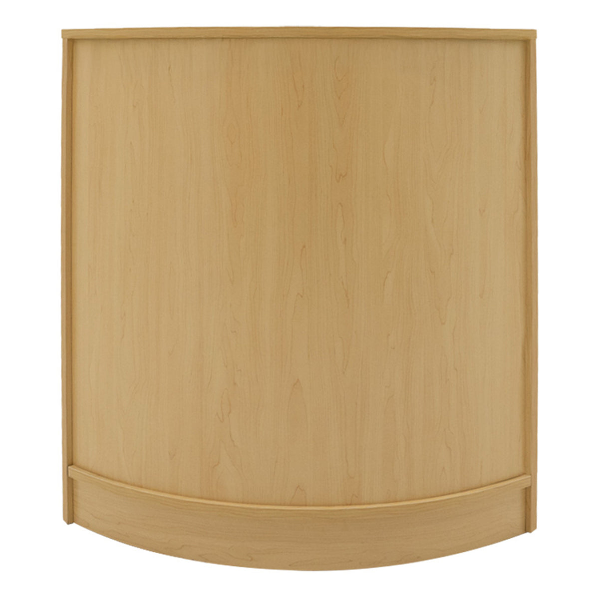 Runde Ladentheke aus hellem Ahornholz mit glatter Oberfläche, ideal für Verkaufsräume, bietet eine moderne und einladende Präsentation