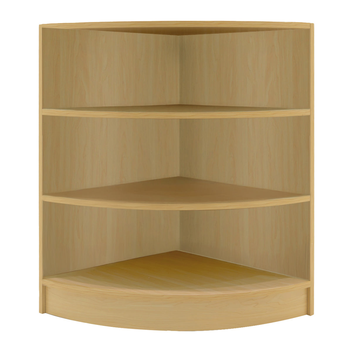 Eckregal aus hellem Ahornholz mit vier offenen Ablageflächen, ideal für Verkaufsräume, modernes Design und glatte Oberflächenstruktur
