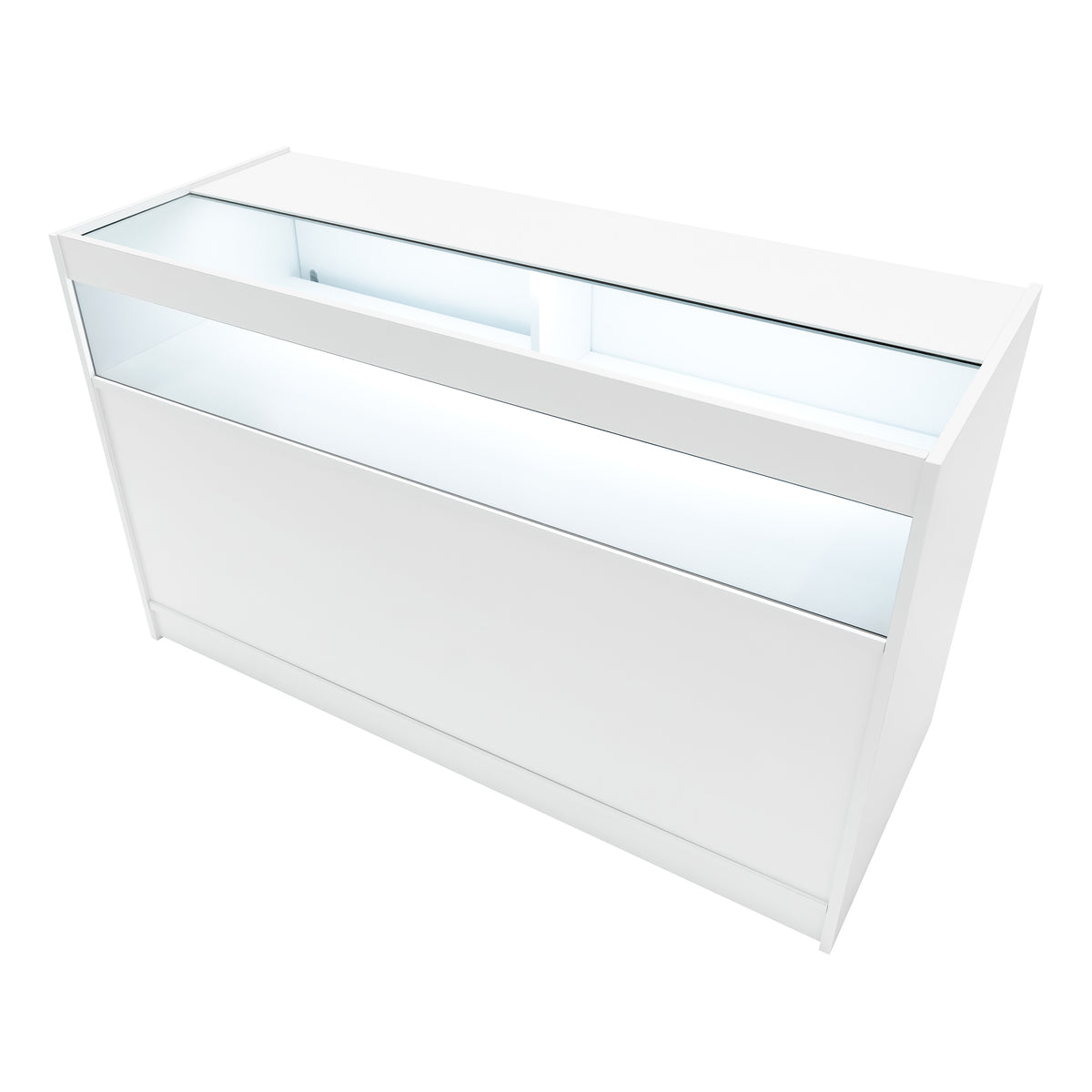 Polaris LED Verkaufstheken-Set in Weiß, mit glatter Oberfläche, integrierter Beleuchtung und modernem, minimalistischen Design für Verkaufsräume
