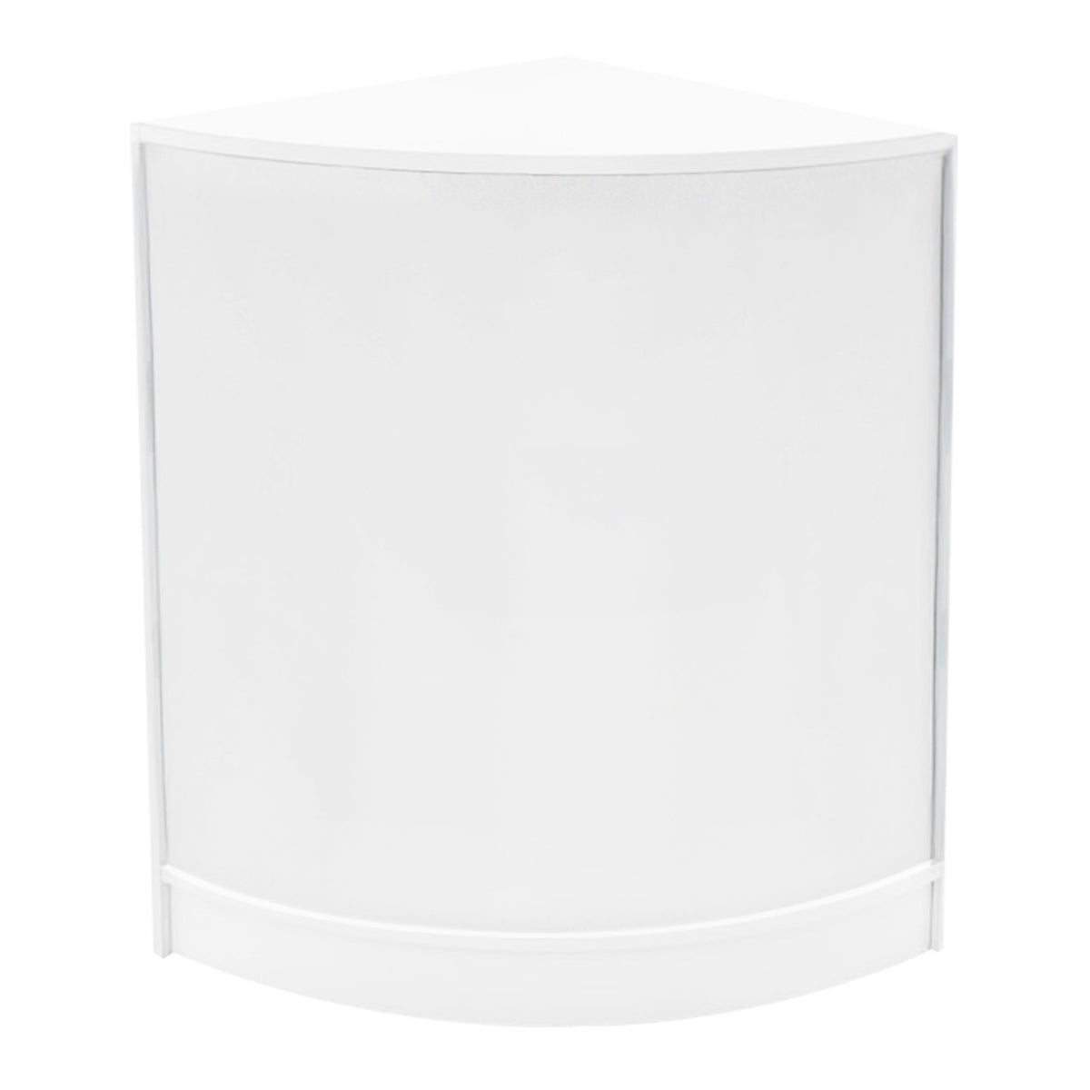Eckige, weiße Verkaufstheke aus hochwertigem Material mit glatter Oberfläche, ideal für Verkaufsräume und Messen, modern und funktional